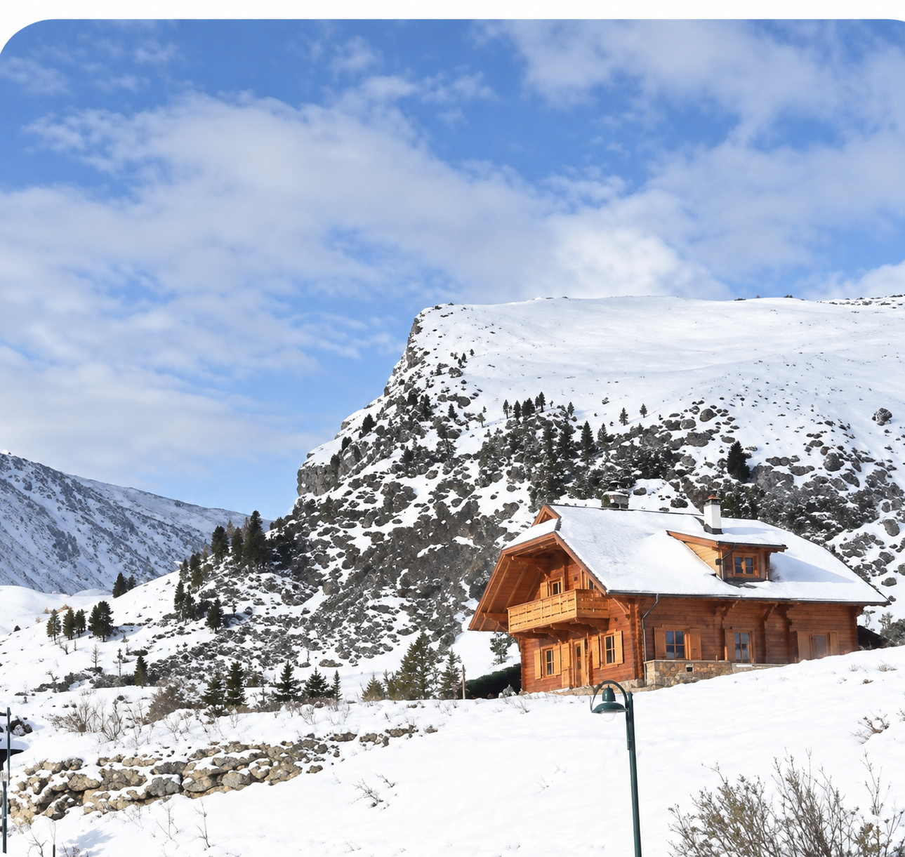 Chalet Panorama in a snowy mountain landscape at Falkertsee